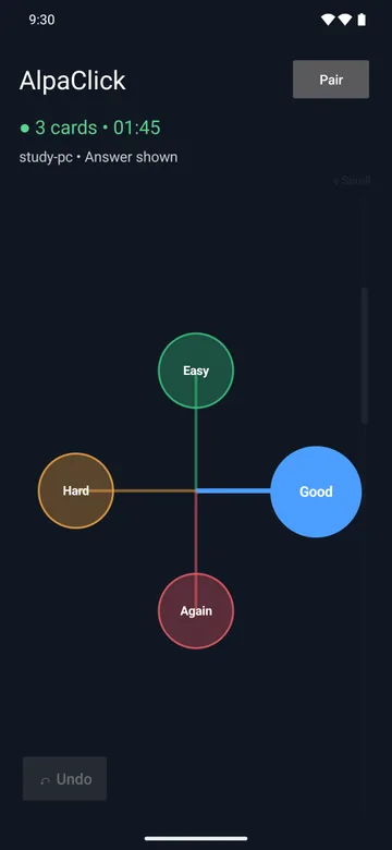 AlpaClick on a phone: sliding towards Good on the four-way rating cross.