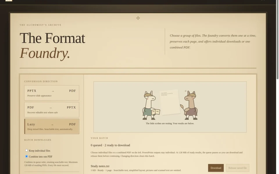 Alpaca scribes with a faded document preview and the automatic Lazy batch queue.