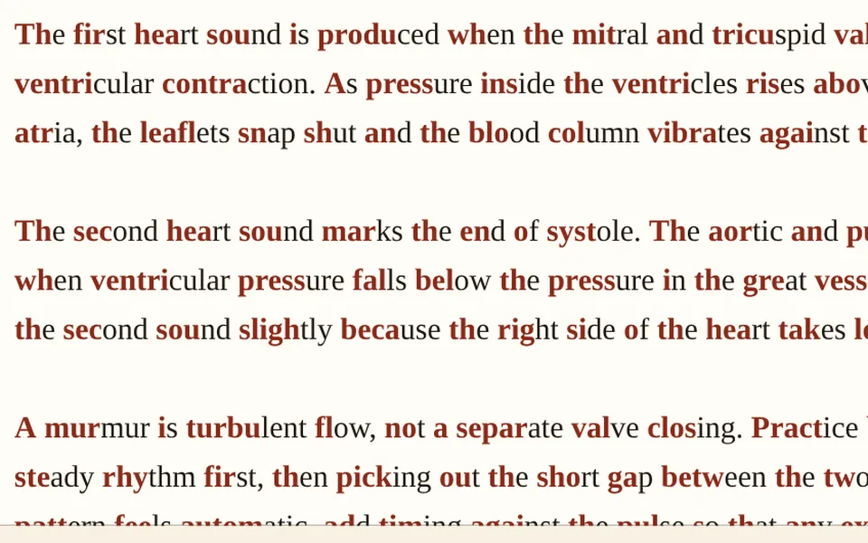 The bolded word starts recoloured deep red.
